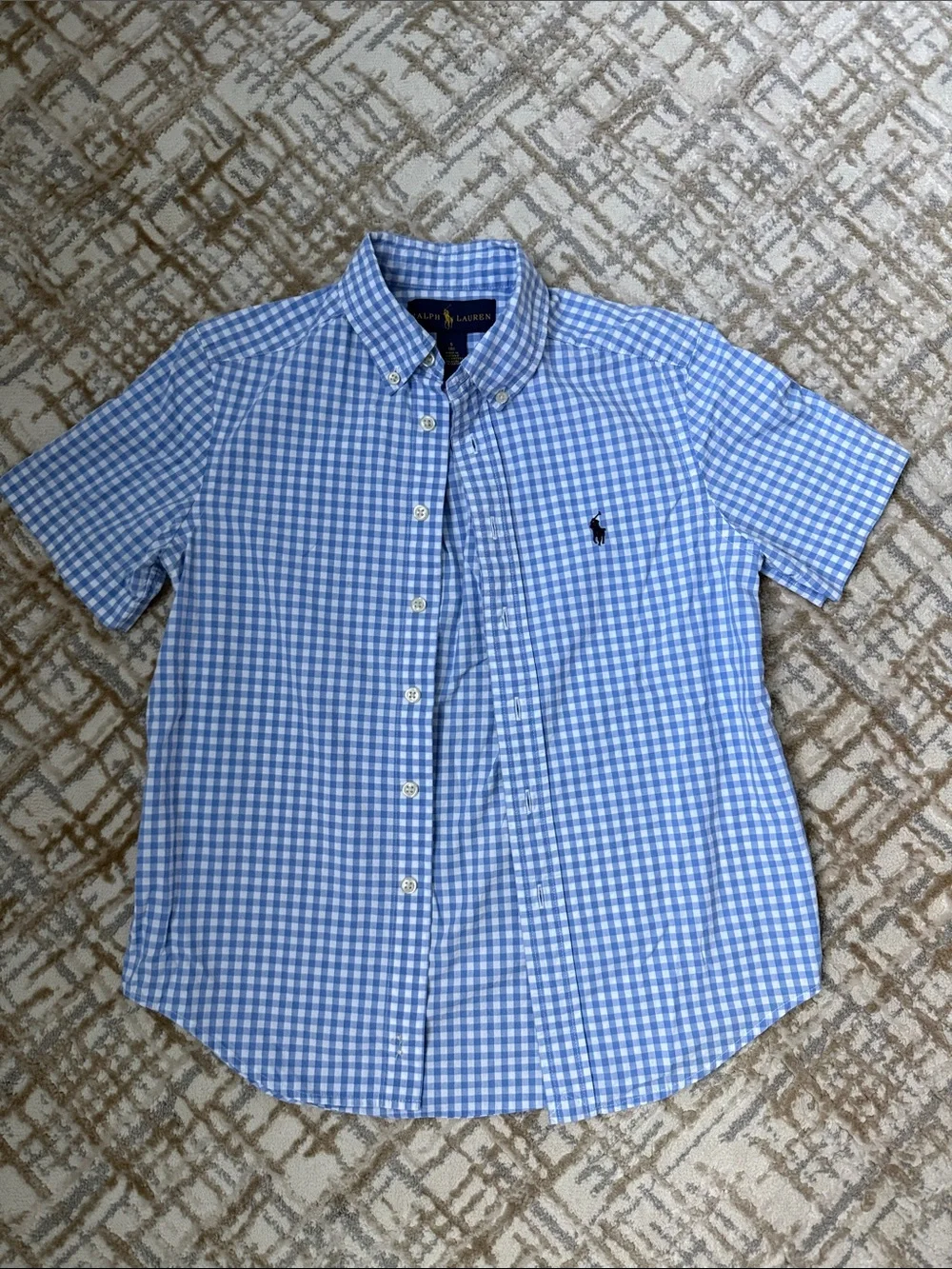Ralph Lauren Light Blue & White Gingham Short-Sleeve Button-Down Shirt